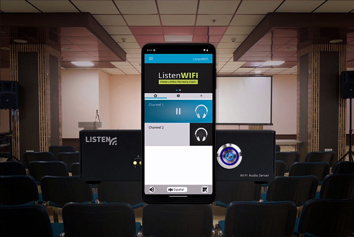 Phone assistive listening in a chapel pew