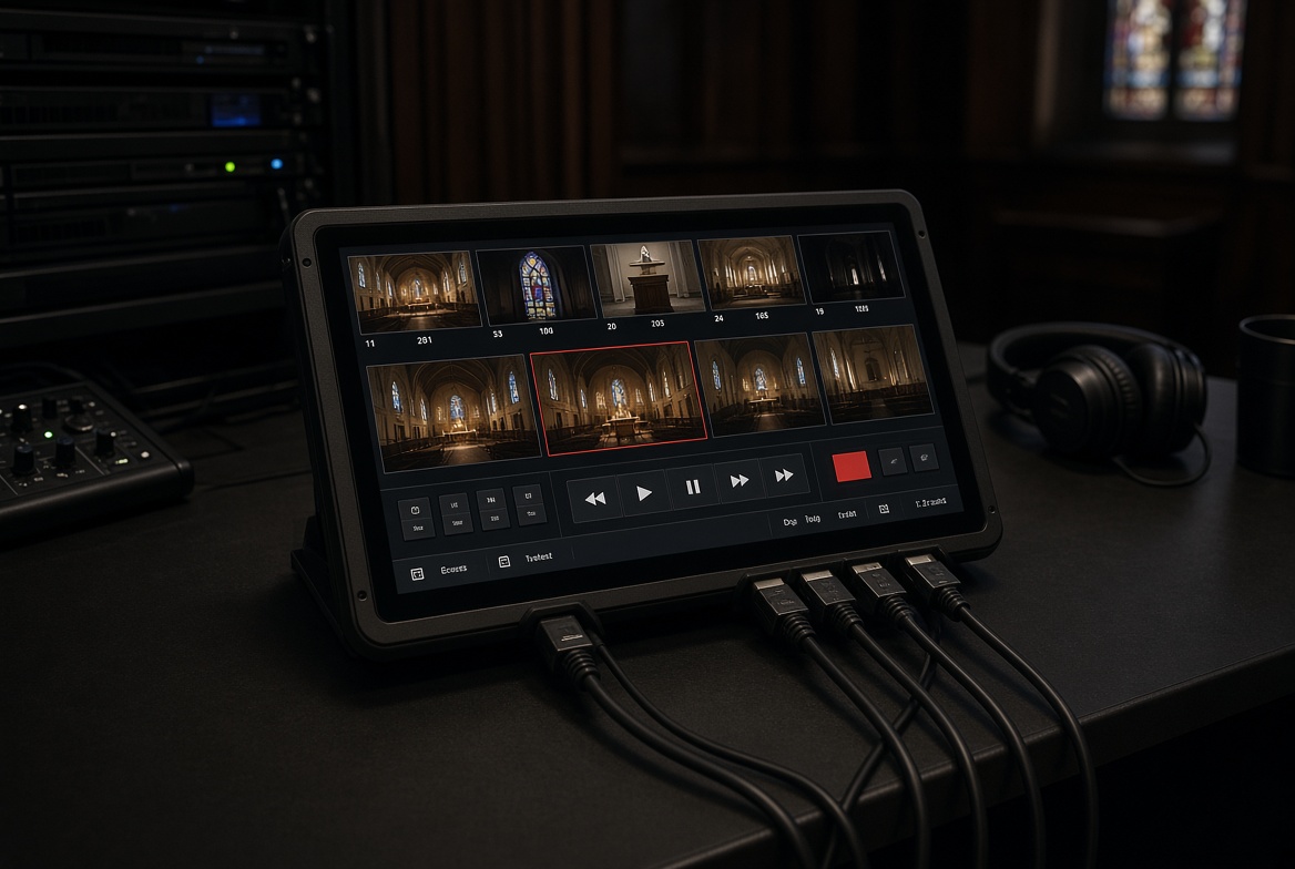 All-in-one streaming switcher in a church booth